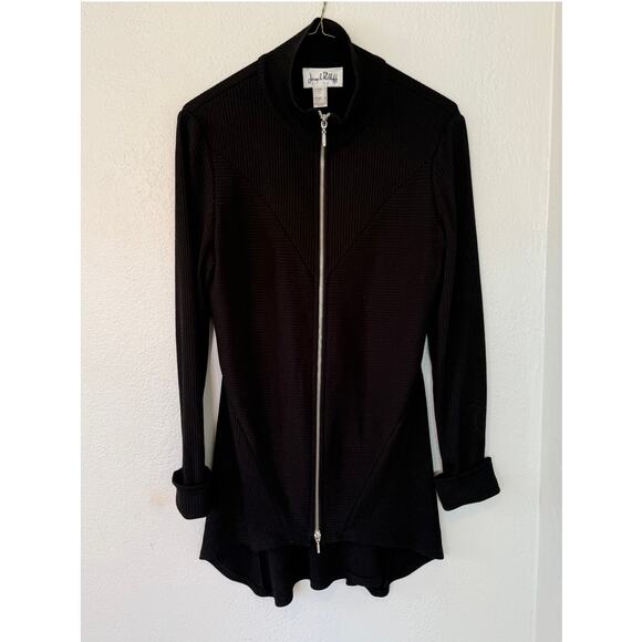 Women's Joseph Ribkoff Black Long Classic Zip Front Sweater Jacket Size US 6 - Picture 1 of 4